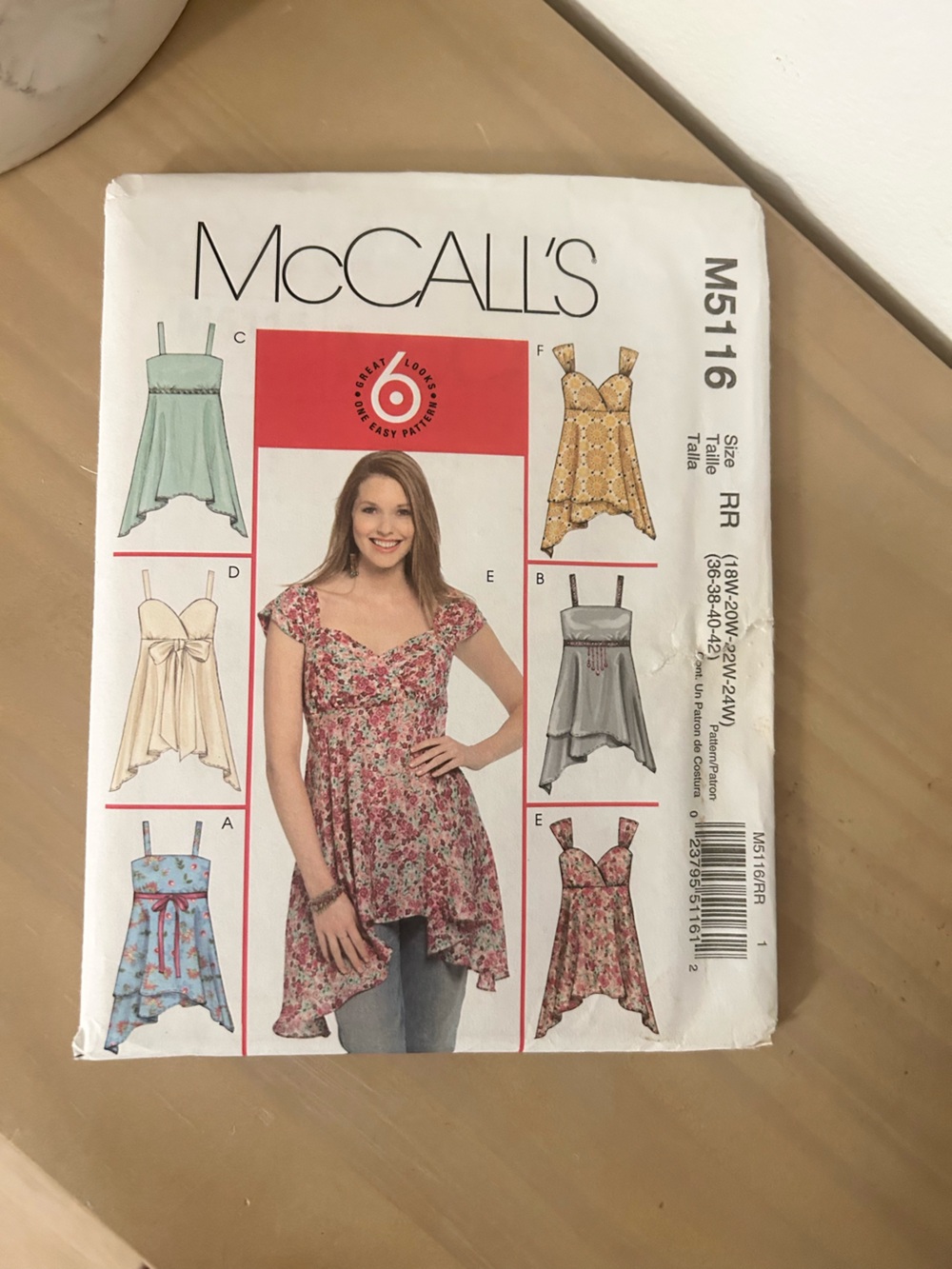 McCall’s M5116 Misses’ Tops Sewing Pattern Size 18W–24W